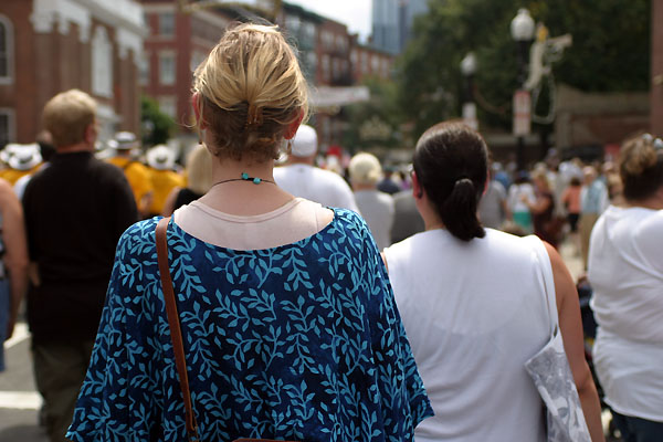 Hilary and Steph follow the procession down Hanover St.