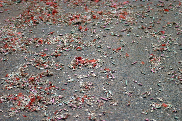 Spent fire crackers that marked the beginning of the North End parade/procession