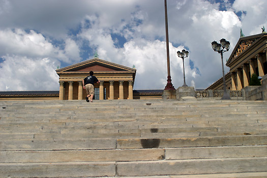 Pete runs up the Art Museum Steps... Rocky style