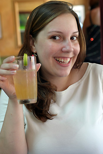 Megan enjoys a drink on her birthday